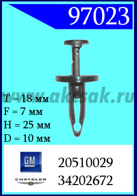 97023 Клипса автомобильная (крепёжное изделие) Chrysler, GM кузов