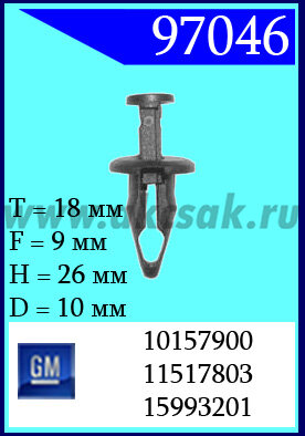 97046 Клипса автомобильная (крепёжное изделие) GM Кузов (бампера)
